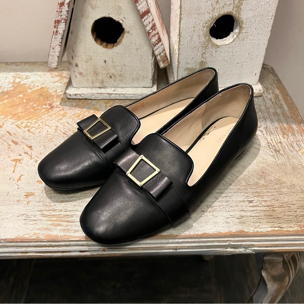 Cole Haan Womens Black Leather Gold‎ Tone Basic Buckle Bow Loafers Size 10B